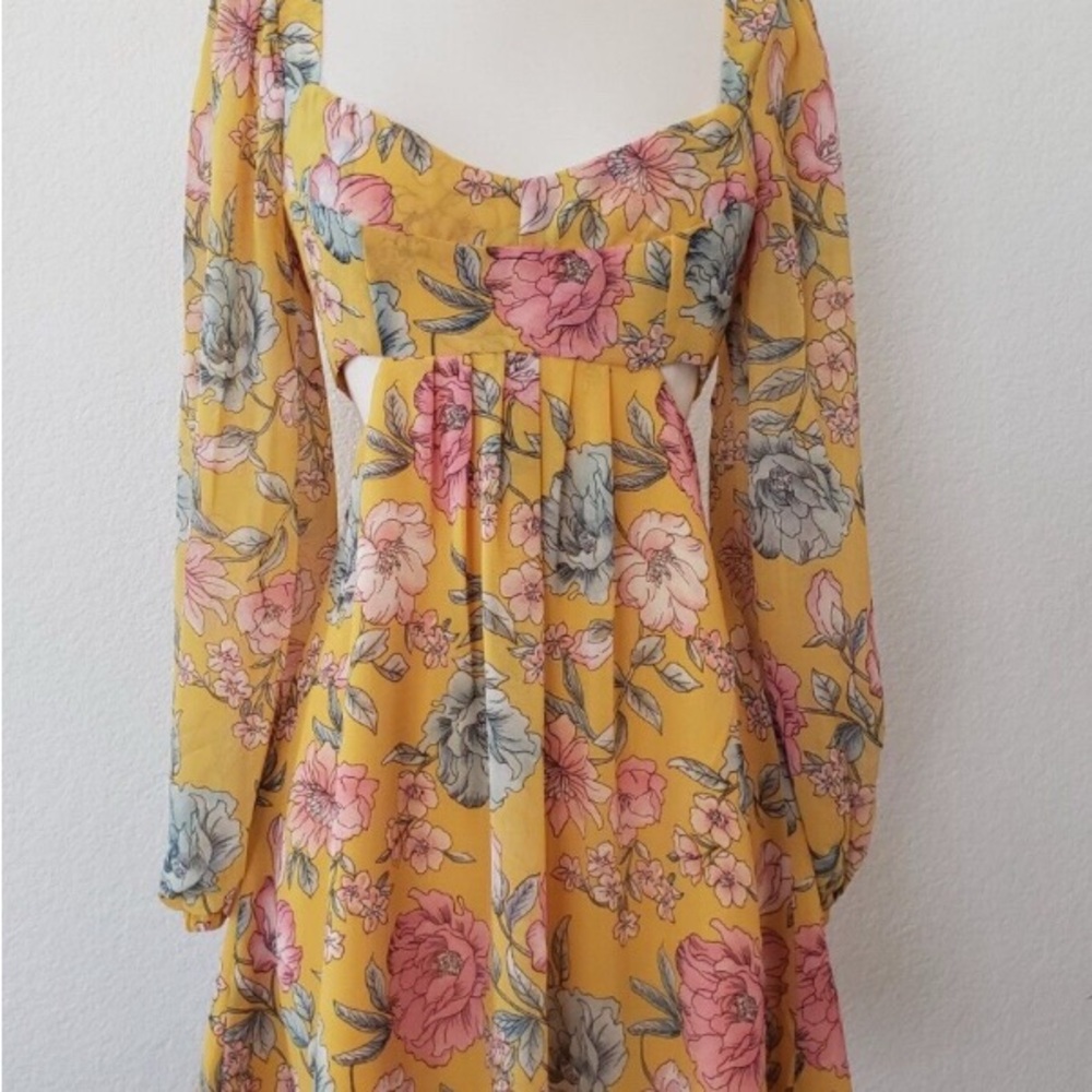 Forever 21 Yellow Ruched Tiered Sundress - Large